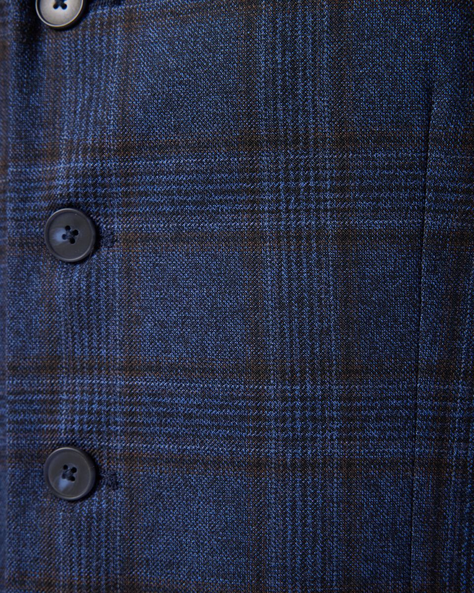 5 button tailored fashion vest with notch lapel, Blue Check, hi-res